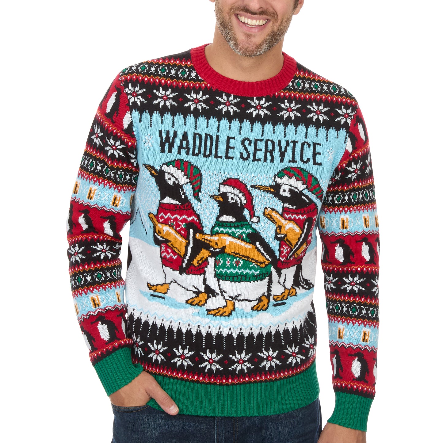 Waddle Service Penguin Ugly Christmas Sweater Unisex