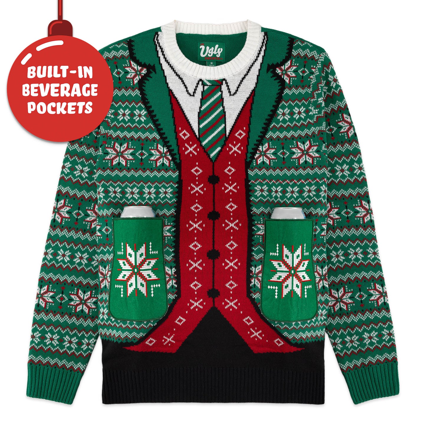 Snowflake Suit W/ Drink Pockets Ugly Christmas Sweater Unisex