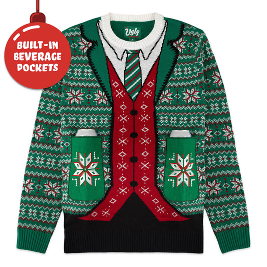 Snowflake Suit W/ Drink Pockets Ugly Christmas Sweater Unisex