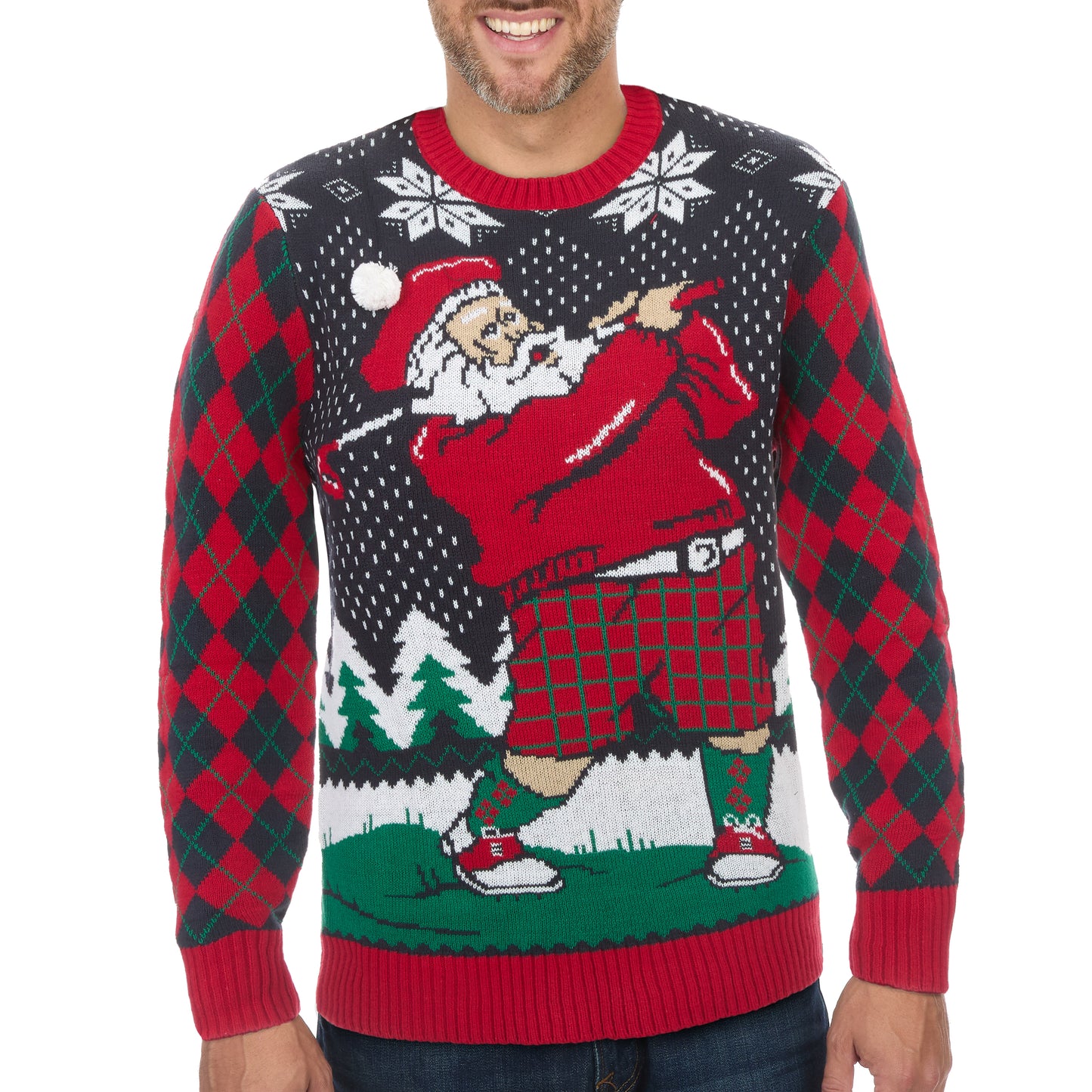 Teeing Off Golfing Santa Ugly Christmas Sweater Unisex