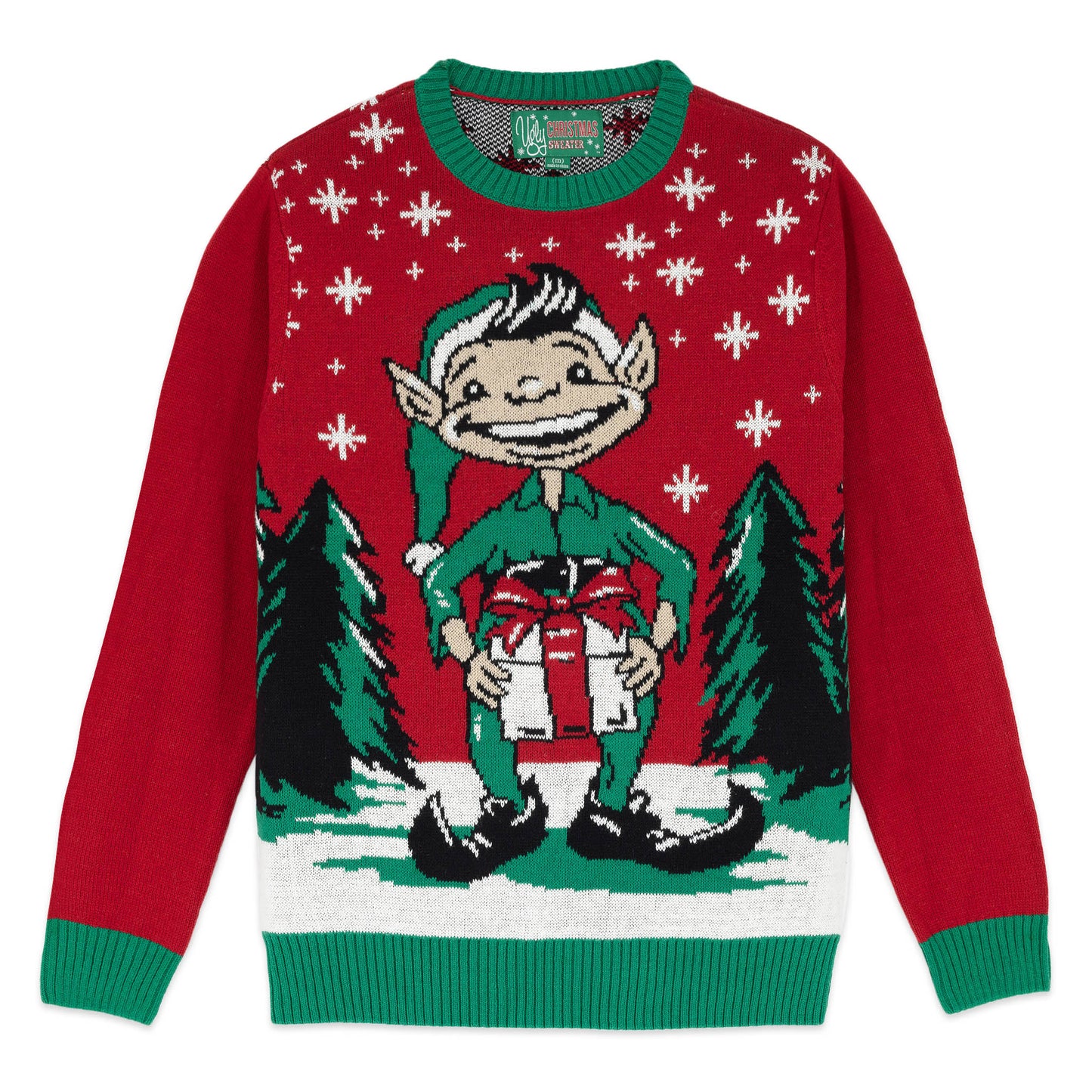 Elf Naughty Gift Box Ugly Christmas Sweater Unisex